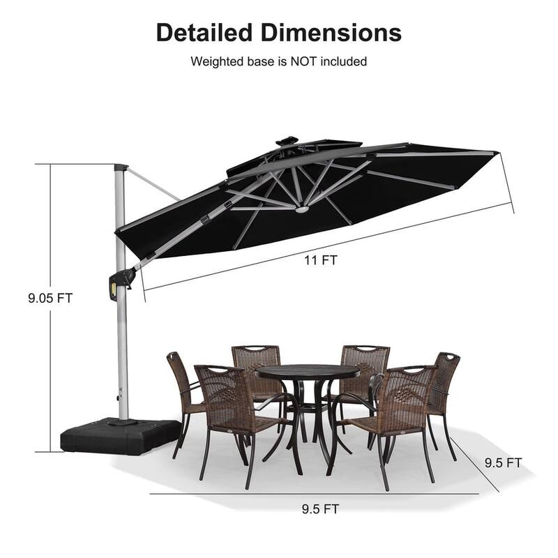 PURPLE LEAF Double Top 10/11/12ft Round Outdoor Patio Cantilever Umbrellas with Lights