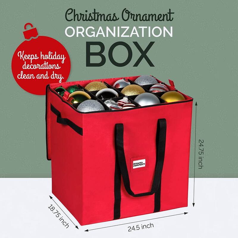 Christmas Ornament Storage Container - Heavy Duty 600D Tear Resistant Material, Zippered, Adjustable Dividers