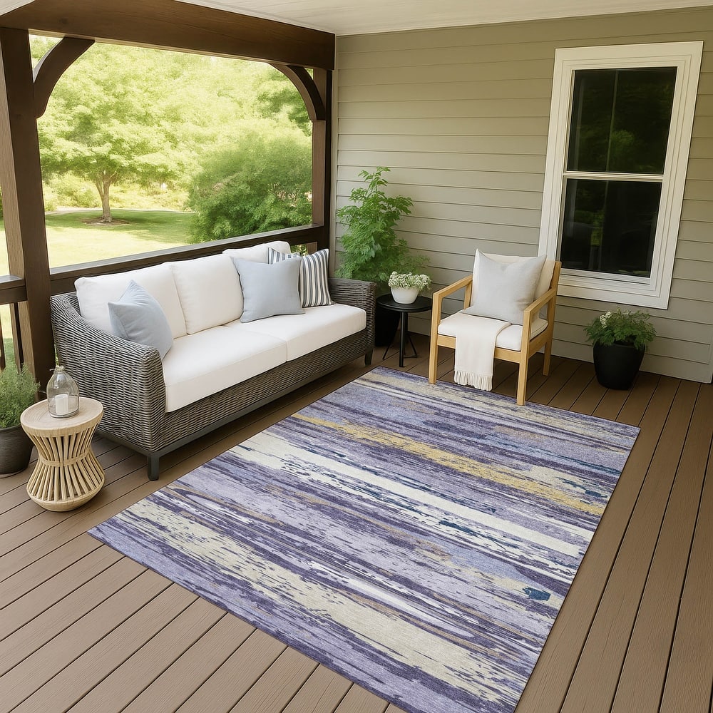 Machine Washable Indoor/ Outdoor Abstract Stripes Chantille Rug
