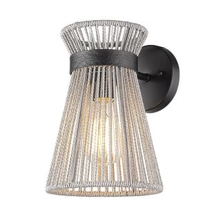 Golden Lighting Avon 1-light Wall Sconce in Matte Black - Bleached Raphia