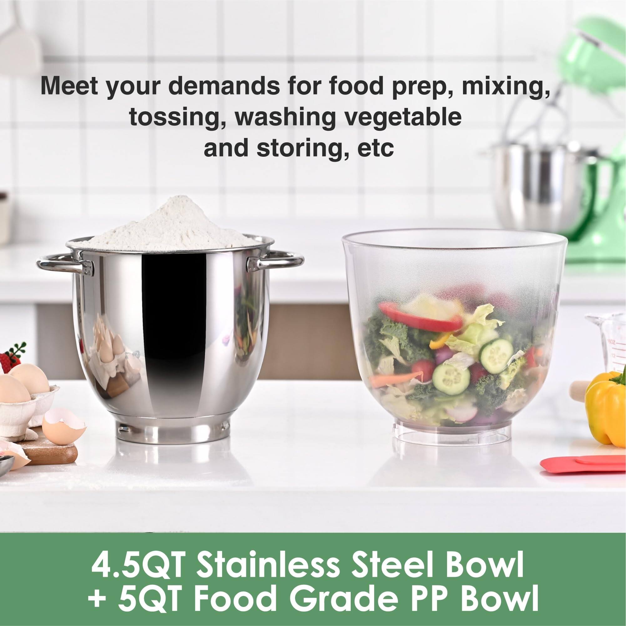 4.5QT+5QT Two bowls Electric Food Mixer, 10 Speeds 3IN1 Kitchen Mixer