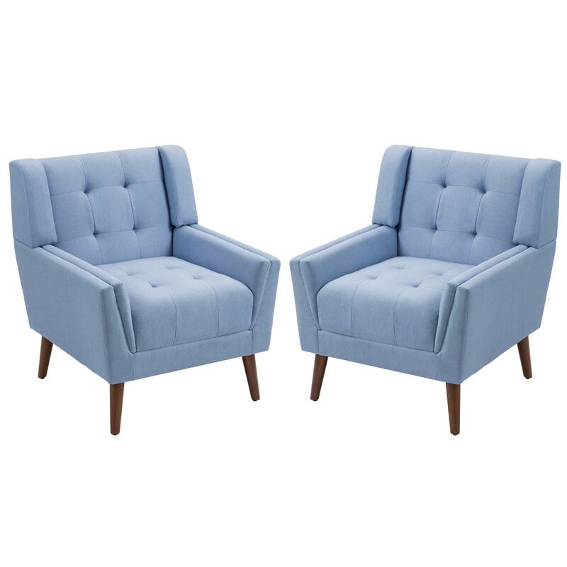 Modern Tufted Accent Chair Linen Armchairs Set of 2