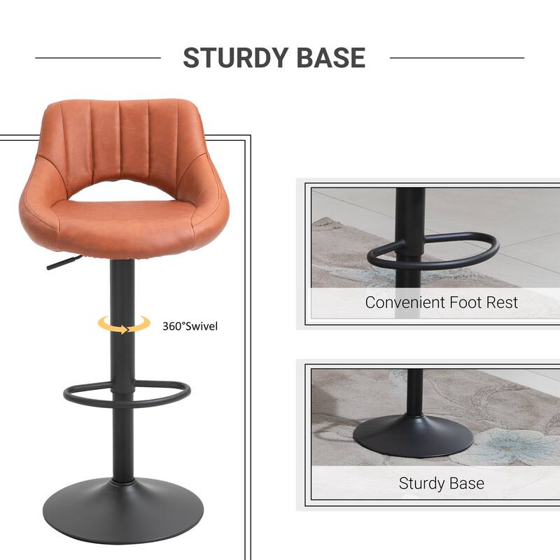 HOMCOM Modern Bar Stools Set of 2 Swivel Bar Height Chairs with Adjustable Height, Round Heavy Metal Base, and Footrest