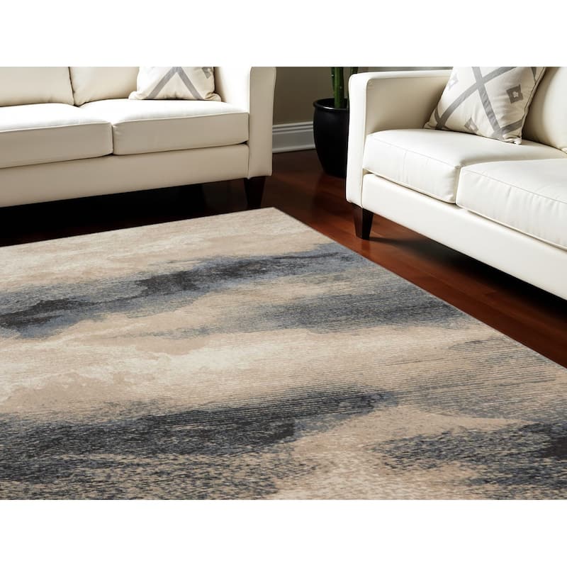 Hibuz Abstract Modern Non Skid Stain Resistant Area Rug By HomeRoots - 153' X '111' X '0.5 - 153' X '111' X '0.5 - Black - Rectangle