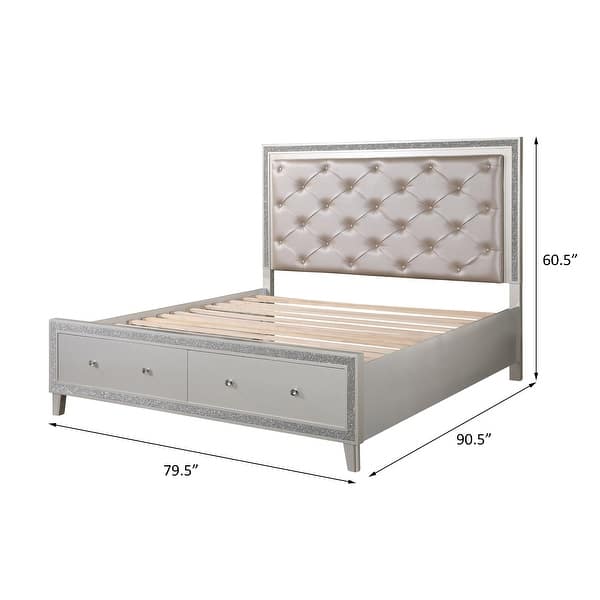 Glendena Beige and Champagne Tufted Bed with 2-Drawer