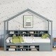 preview thumbnail 32 of 39, Wooden House Bed with Shelves & Roof, Mini-cabinet Gray - Twin