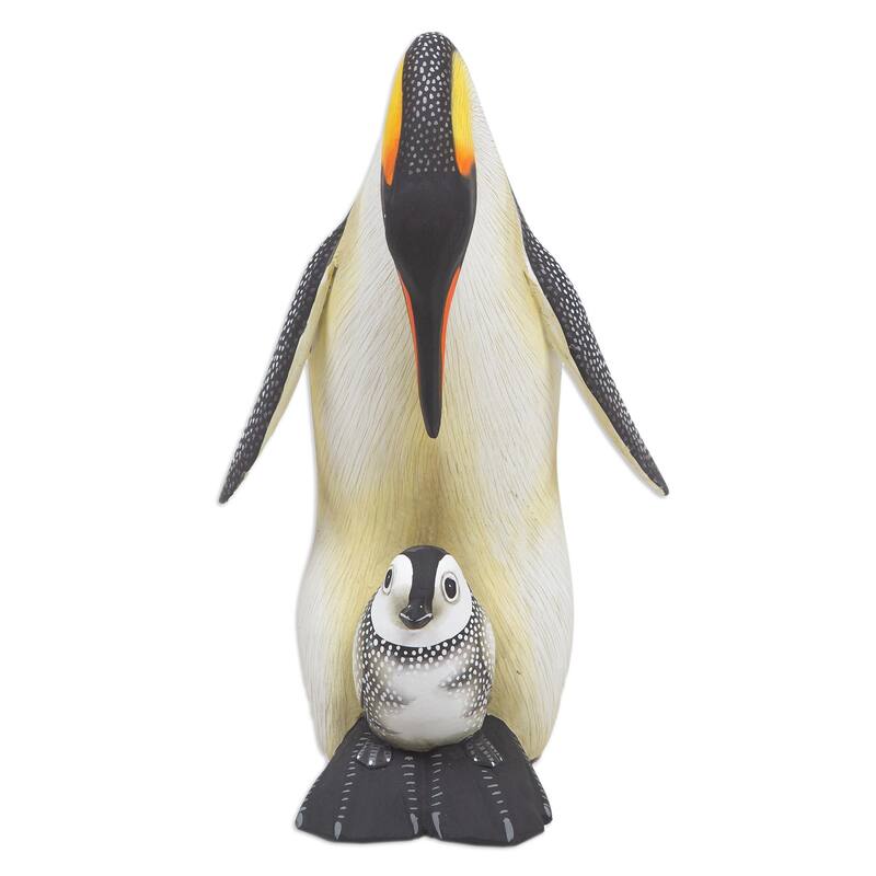 Novica Handmade Penguin Mother And Chick Wood Sculpture