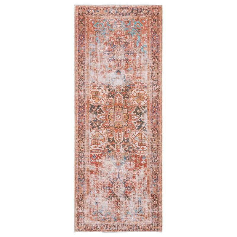Matias Machine Washable Medallion Rust/Navy Rug