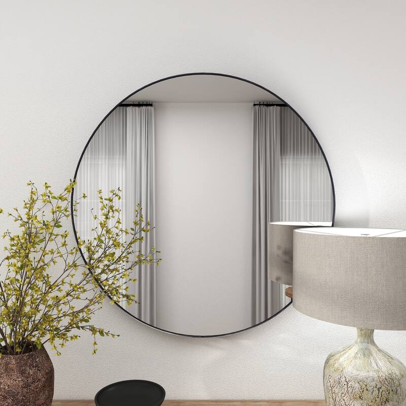 Wooden Room Wall Mirror with Thin Minimalistic Frame - Black - Roche River Decor