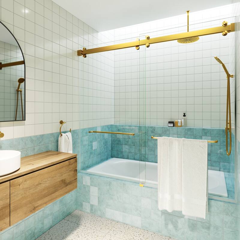 Polaris 60 in. x 66 in. Fully Frameless Glass Sliding Bypass Bathtub Doors with Square Hardware