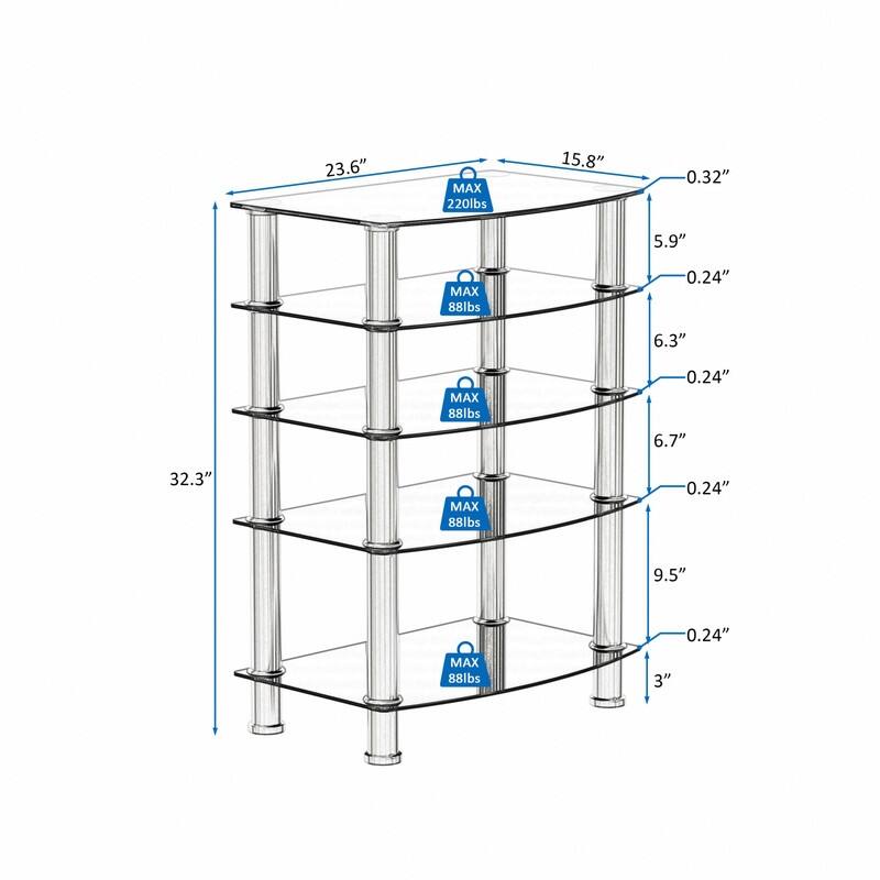 5-Tier Tempered Glass End Table