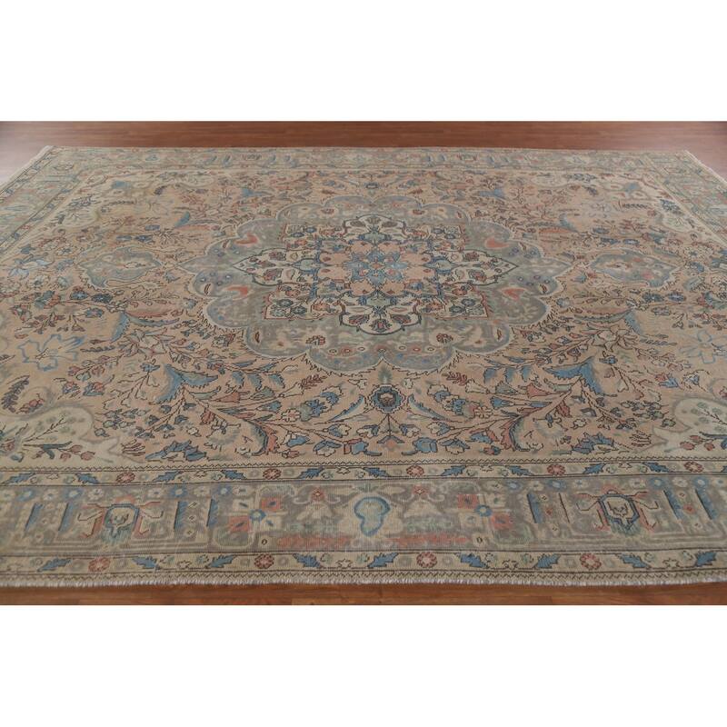 Hand Knotted Oriental 100% Wool Carpet Traditional Floral Pink Tabriz Area Rug - 12' 6'' X 9' 6''
