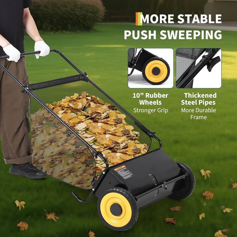 21 Inch Manual Push Lawn Sweeper, 3.5 Cu. Ft. Hopper Capacity Grass Sweeper for Yard and Garden Clean up