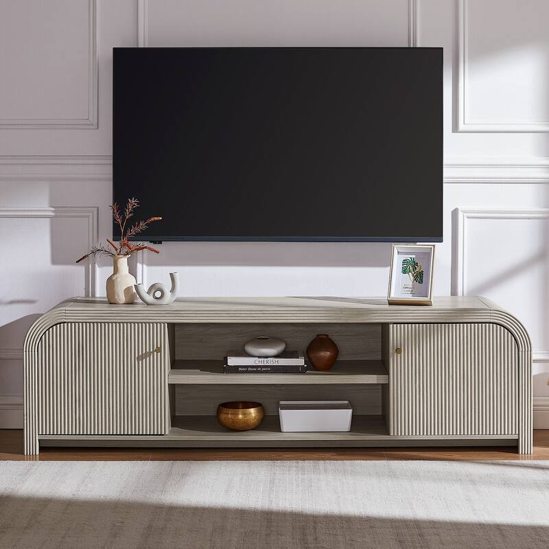 Modern Fluted TV Stand for 80" TV, Media Console, Entertainment Center