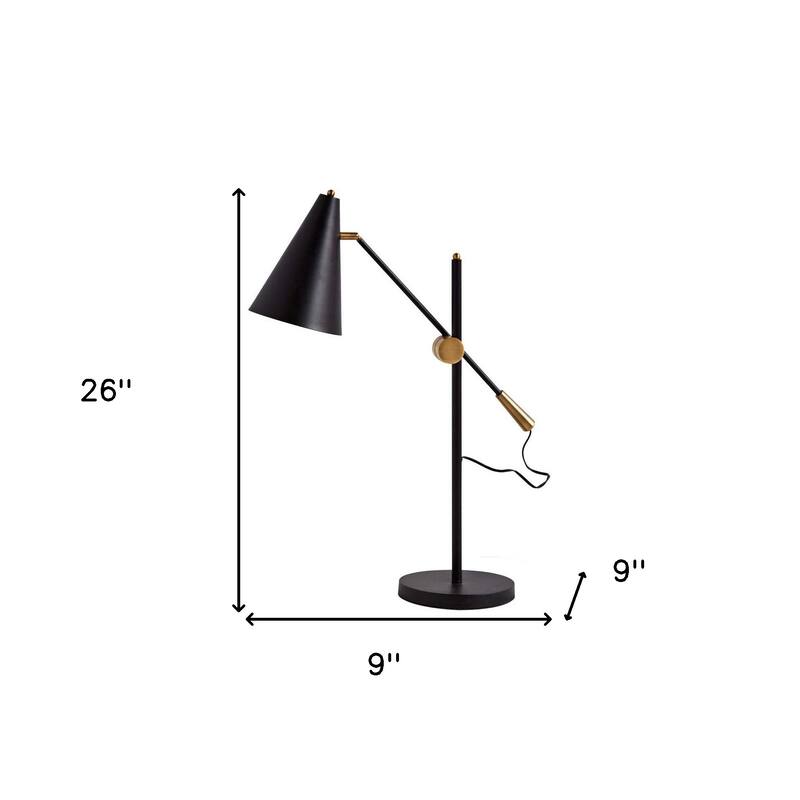 HomeRoots 26" Black Metal Swing Arm With Black Cone Shade - 9