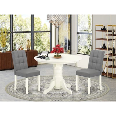 East West Furniture Dining Table Set Contains a Round Dining Table and Chairs, Linen White (Pieces Options)