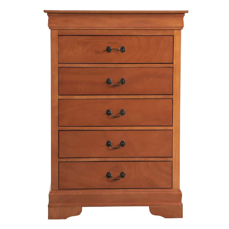 Wooden Bedroom Chest with Five Drawers - 48" - Brown