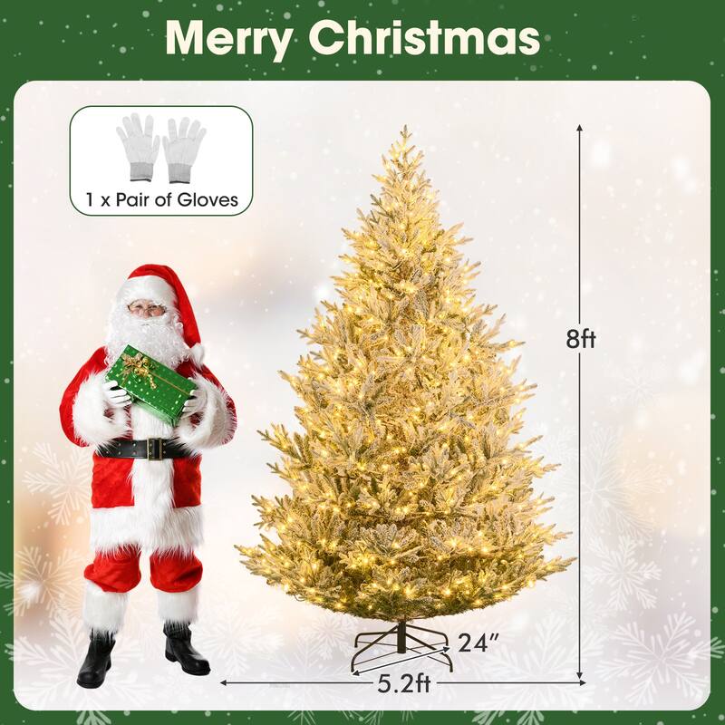 Costway 6/7/8 FT Artificial Christmas Tree with 762/1074/1470 Flocked - See Details - White & Green