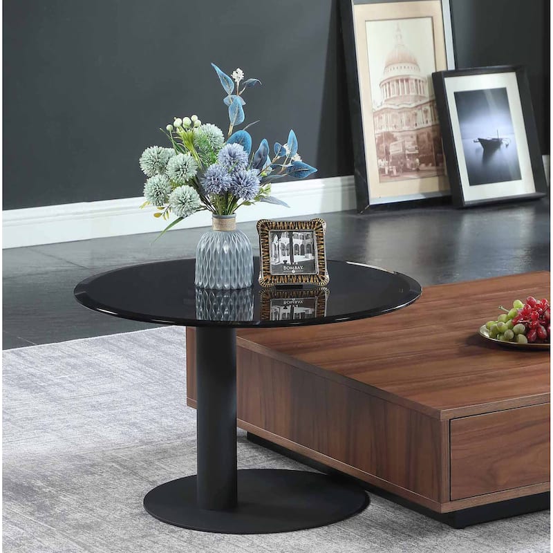 Somette Round Black Tinted Glass Lamp Table