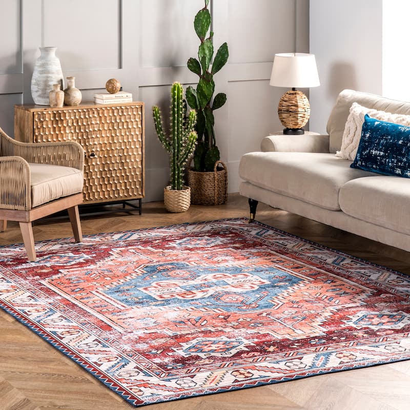 Nuloom Marli SpinClean Machine Washable Faded Medallion Area Rug - 4' x 6' - Rust - Rectangle