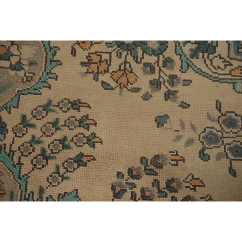 Hand Knotted Oriental 100% Wool Carpet Traditional Floral Beige & Ivories Tabriz Area Rug - 9' 3'' X 6' 2''