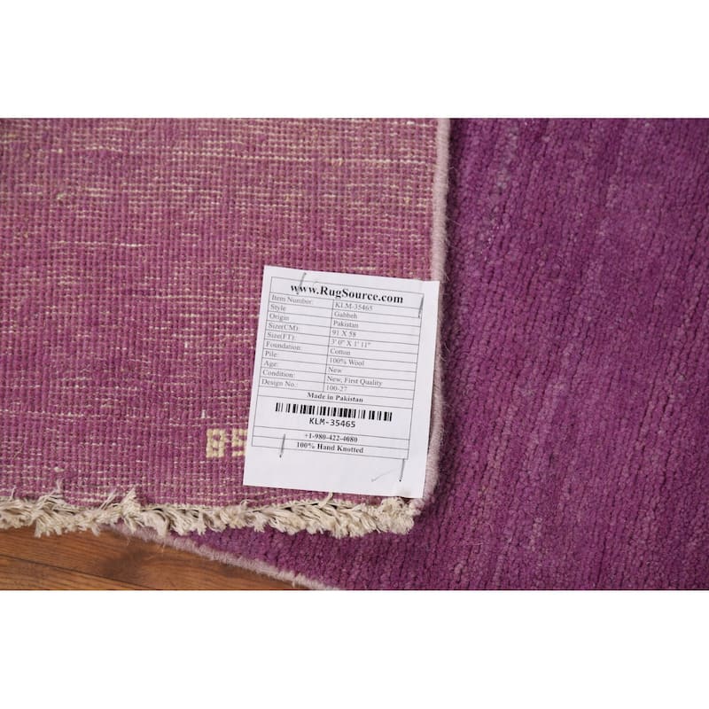 Purple Contemporary Gabbeh Oriental Foyer Rug Handmade Wool Carpet - 1'11"x 3'0"