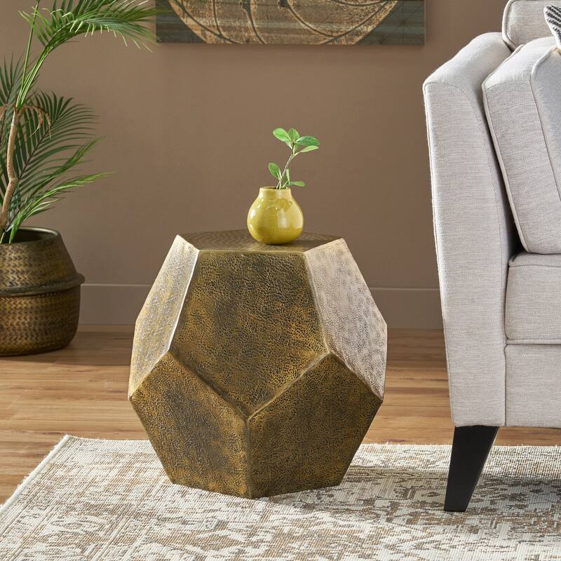 Gurnett Modern Glam Handcrafted Aluminum Pentagonal Accent Table, Antique Gold by Christopher Knight Home - 19.50" L x 19.50" W x 17.50" H - Antique Gold - Aluminum