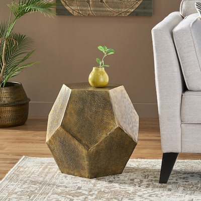Gurnett Modern Glam Handcrafted Aluminum Pentagonal Accent Table, Antique Gold by Christopher Knight Home