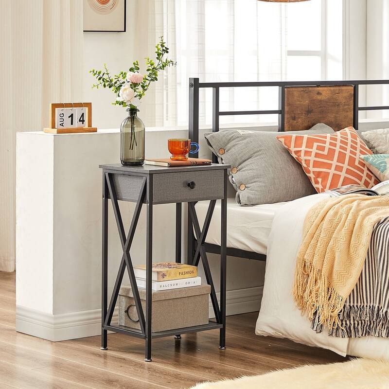 VECELO Mid-century 1-Drawer Tall Nightstands with Low Shelf,Nightstand