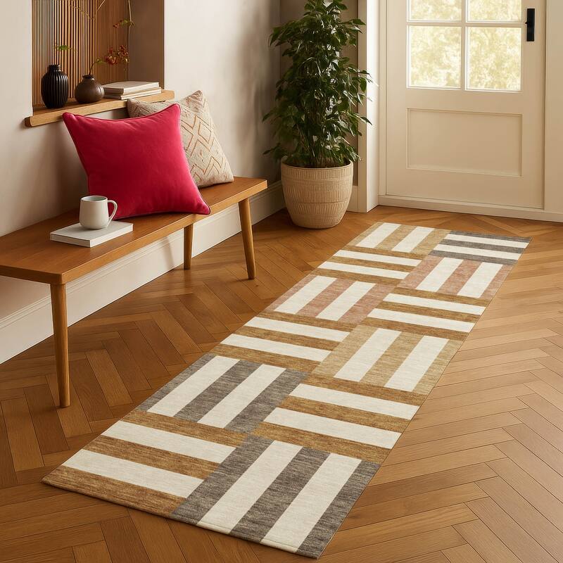 Machine Washable Indoor/ Outdoor Modern Hatch Chantille Rug