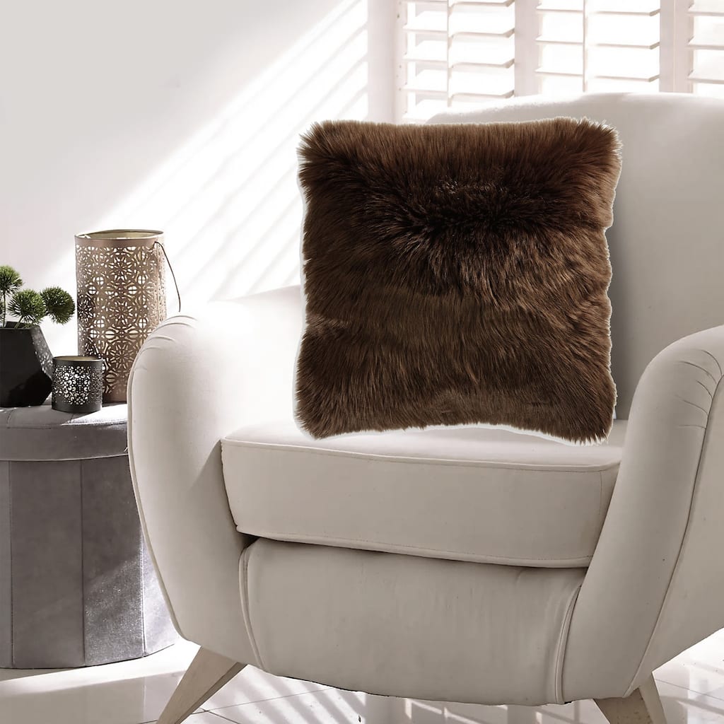 Throw Pillow Set of 4, 20 Inch, Faux Fur Polyester, Plush Textured Brown