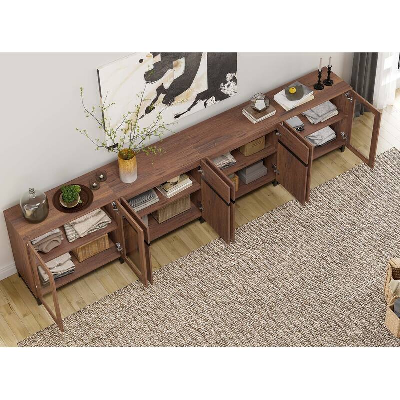 Modern Dresser with Adjustable Shelves, 4 in 1 Storage Cabinet with Glass Doors for Bedroom