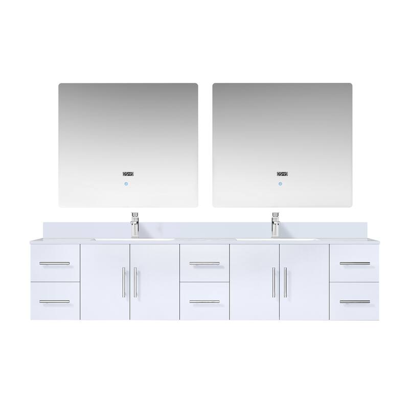 Geneva 84 in. W x 22 in. D Dark Grey Double Bath Vanity, Cultured Marble Top, Faucet Set, and 36 in. LED Mirrors
