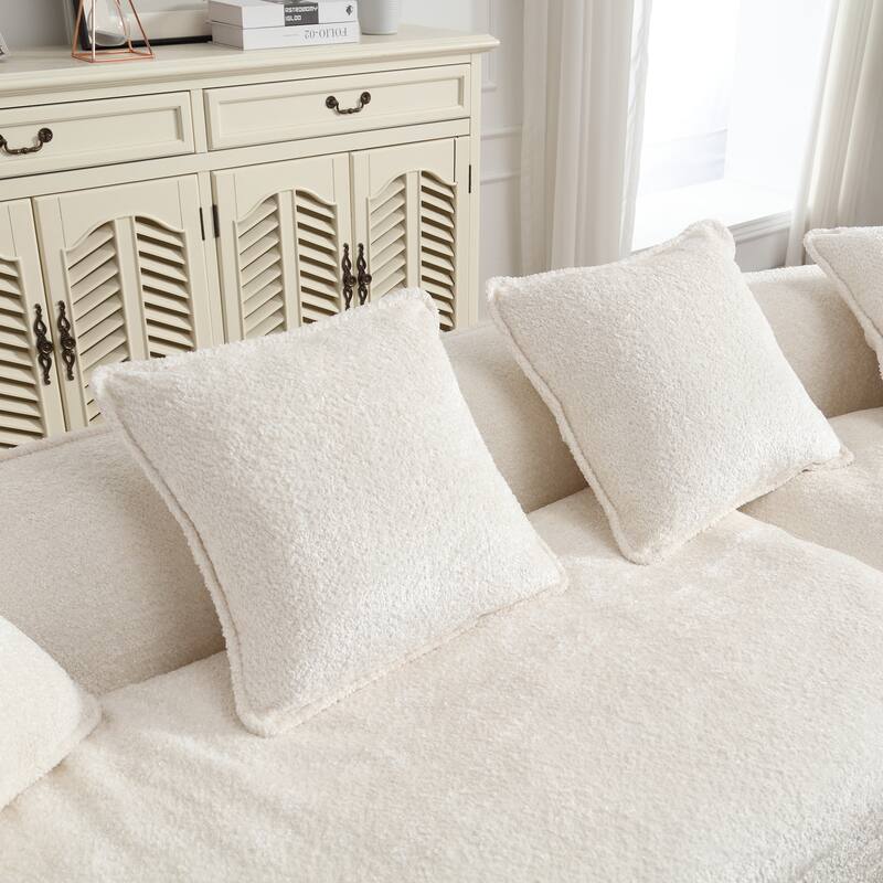 3 Seater Beige Chenille Sofa for Living Room with Unique Double Seat and Corner Design