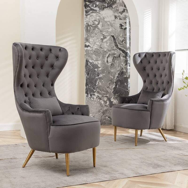 KINWELL Upholstered Tufted Velvet High Wingback Accent Chair