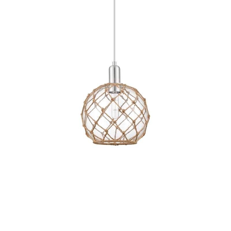 Innovations Lighting 716-1P-13-10 Farmhouse Rope Pendant Farmhouse - Brushed Satin Nickel / Clear Glass with Brown Rope
