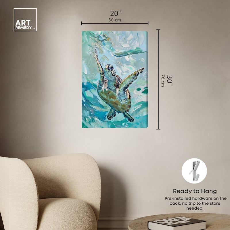 Art Remedy Serene Turtle Gallery Wrapped Colorful Coastal 1 Piece Canvas Wall Art