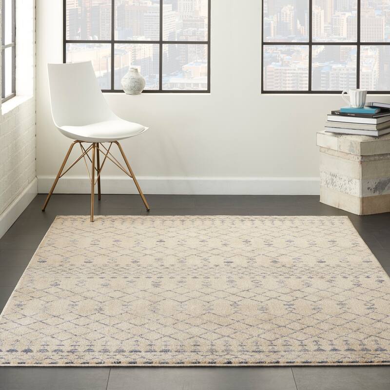 Carson Carrington Drafsen Boho Moroccan Area Rug - 5'3" x 7'3" - Beige/Blue - Runner/Rectangle