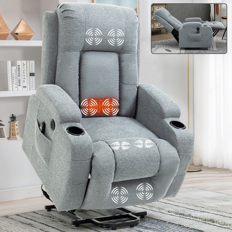 4 Positions Power Lift Recliner for Elderly with Massage and Lumbar Heating,USB Port, Cup Holders
