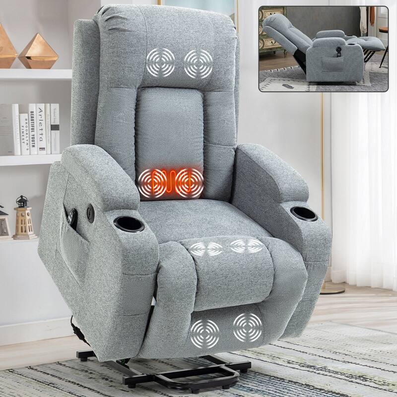 Single Motor Power Lift Recliner Chair with Massage, Heat, and USB Port - 350 lbs Capacity