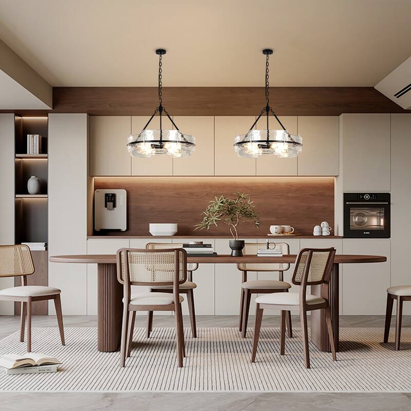 Modern 4-Light Drum Chandelier withTextured Glass for Dining Room