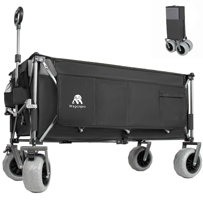 52"Extended Heavy-Duty Foldable Utility Wagon, 560lbs, Ultra-Stable Frame, 1:6 Space-Saving Fold, Portable and Collapsible - Grey/Black