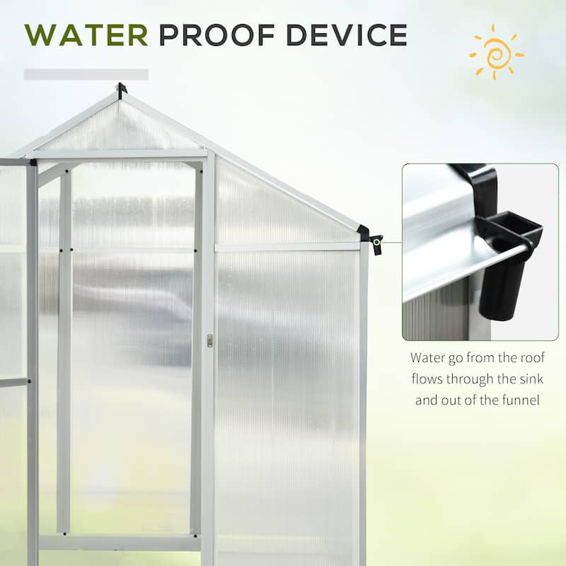 Outsunny 10' L x 6' W Polycarbonate Walk-In Greenhouse with Rooftop Vent & UV-Resistant Walls