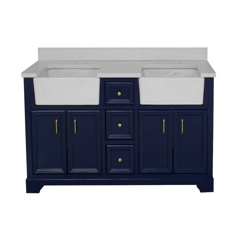 KitchenBathCollection Zelda 60" Double Farmhouse Vanity with Quartz Top