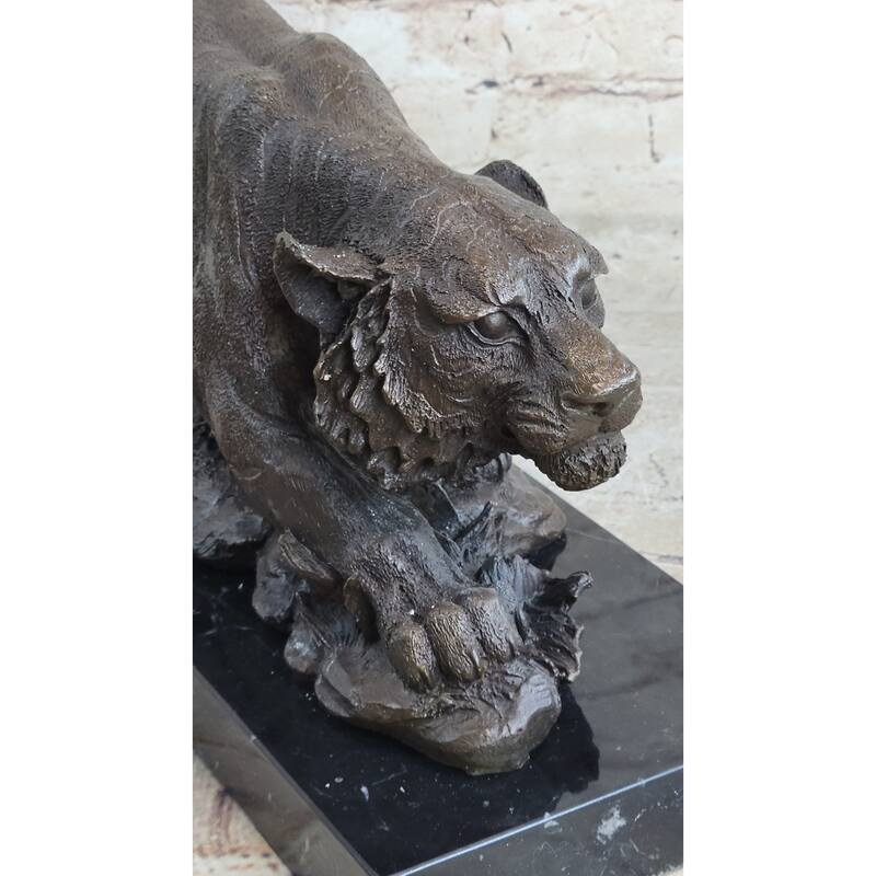 Signed Vienna Bronze Marble Imitative Leopard Panther Imitative Cat Statue Sculpture Figurine