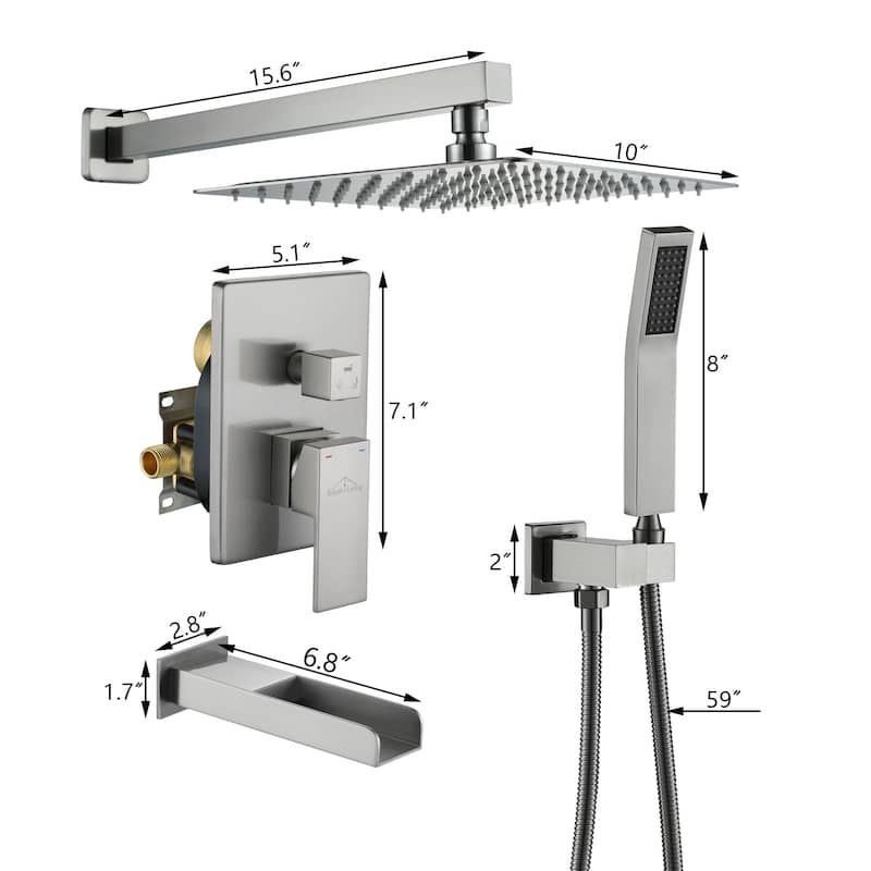 3-Function 10/12-In Wall Mounted Shower System with Handheld Shower
