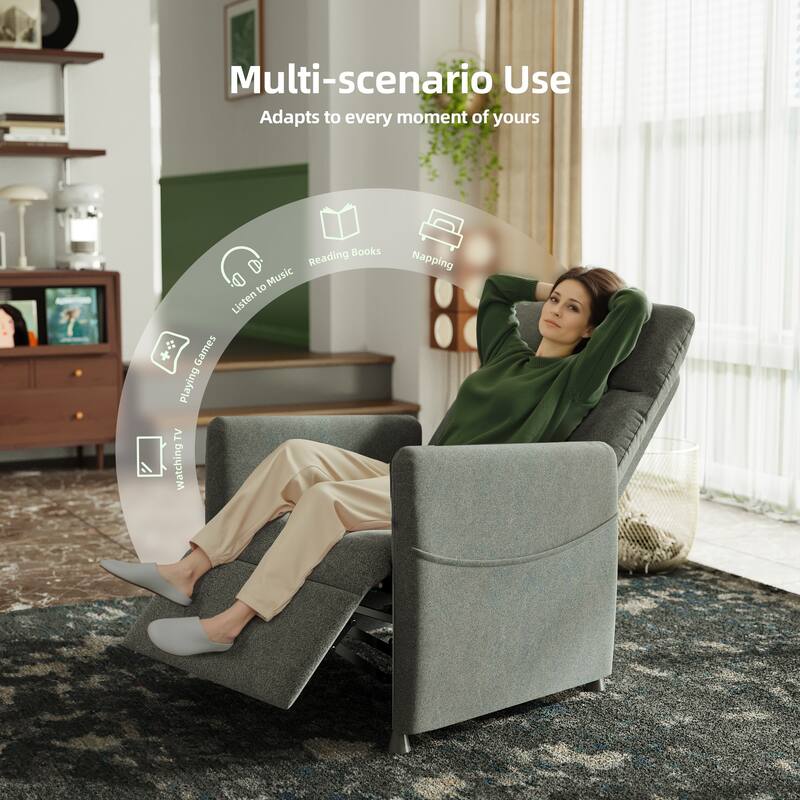 Power Recliner Chair for Adults - Modern Fabric Electric Recliner / Footrest, Padded Seat - Space-Saving Design