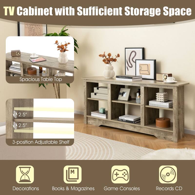 Engineered Wood 65 inches TV Stand with 6 Storage Cubes and Fireplace Cabinet Option - 58" x 16" x 24.5"