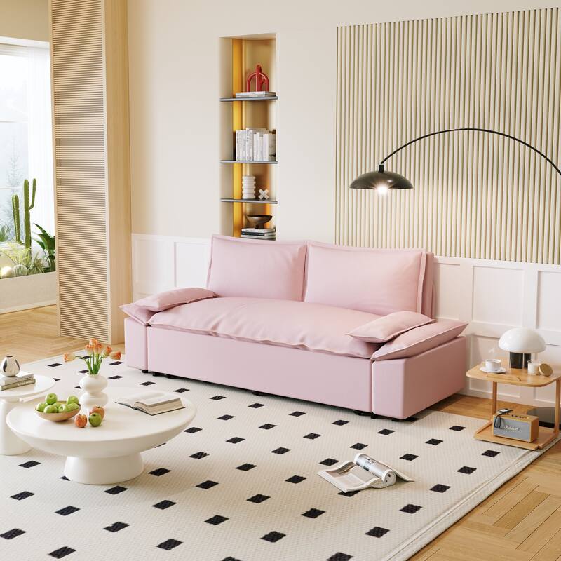 Multi-Functional 63.8" Queen Pull Out Sofa Bed with Side Storage and Wheels - 3-in-1 Convertible Sleeper Sofa - 70.1"Pink