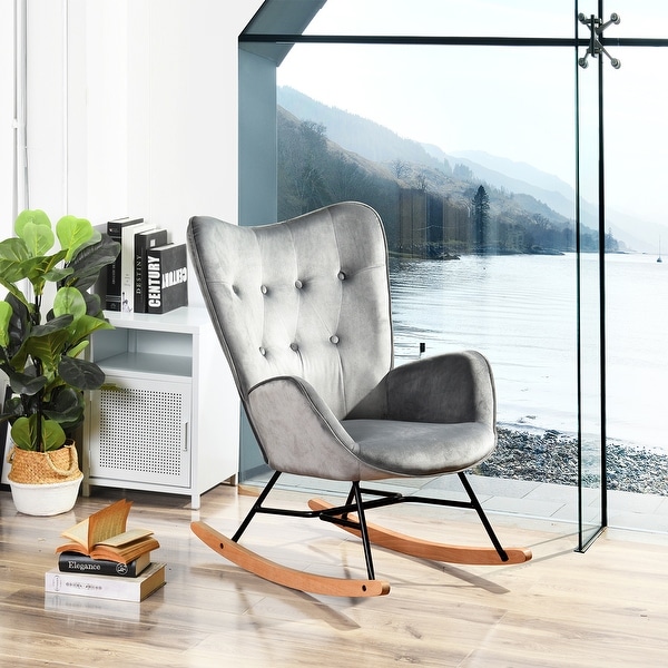 grey velvet rocking chair